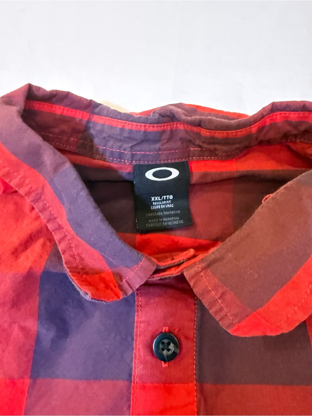 Oakley Red and Dark Blue Plaid Button-Down Shirt - Picture 2 of 5